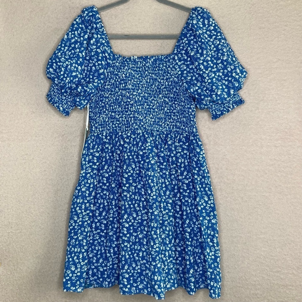 NEW Hyacinth House Floral Puff Sleeve Mini Dress Women’s S Blue Tuckernuck Party - Picture 7 of 16
